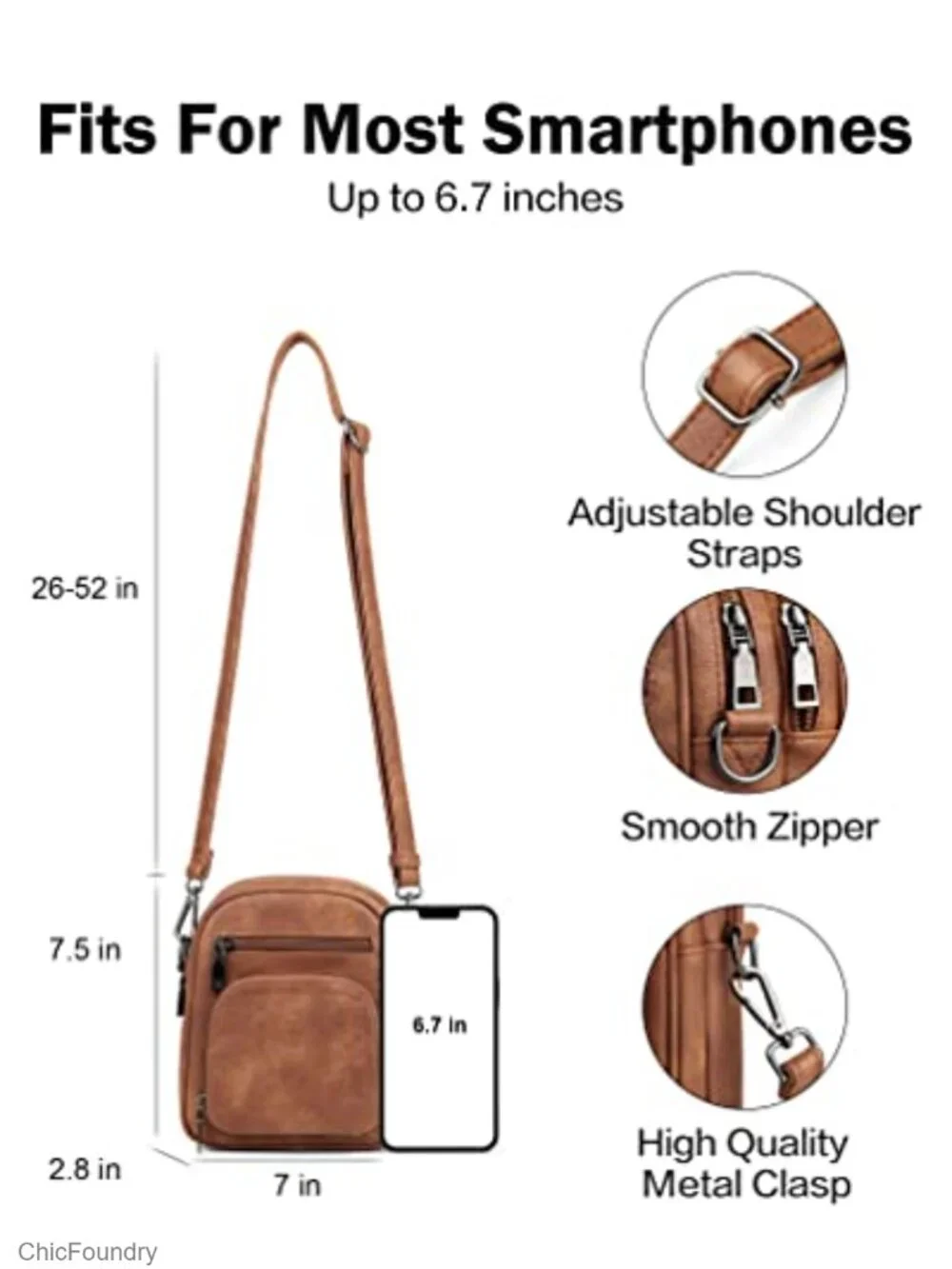 Vintage PU Leather Mini Crossbody Bag with Multiple Pockets and Adjustable Strap